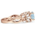 thumbnail image 5 of Floral Ring Round Marquise Aquamarine Cubic Zirconia Rose Tone 925 Sterling Silver, Size 10, 5 of 7