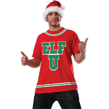 Adult Men's Christmas Elf University Printed T-shirt Suit Shirt Costume Large 44