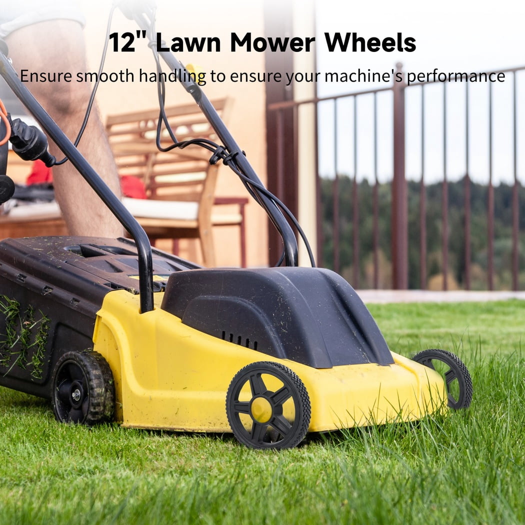 2 Packs 12 Inch Lawn Mower Wheels, Heavy-Duty PVC Mower Replacement Wheels with Double Bearings, Universal Push Lawn Mower Tires with 1/2-Inch Spoke Hole