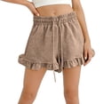 thumbnail image 1 of StSilkitty Girls Ruffle Shorts Solid Color Mid Waist Drawstring Elastic Shorts Summer Beach Casual Shorts, 1 of 7