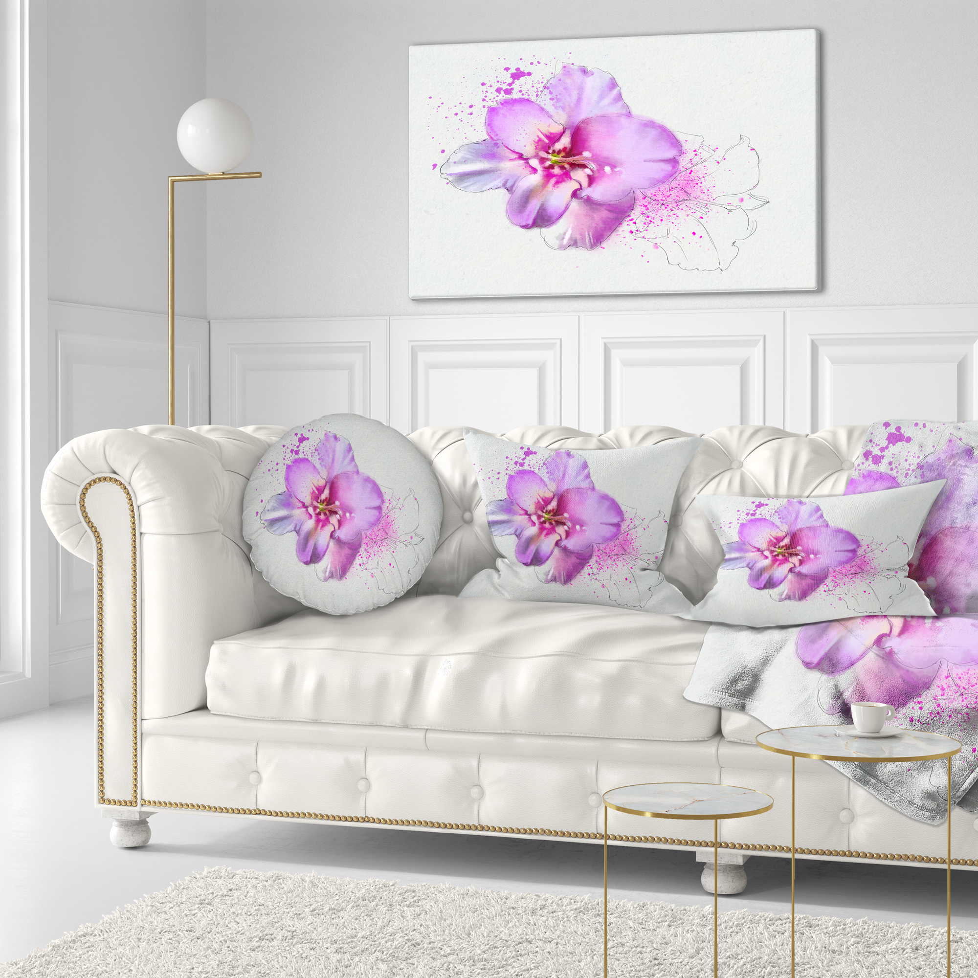 Designart Blooming Pink Fowler Watercolor - Floral Throw Pillow - 12x20