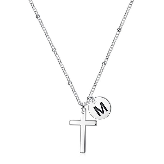 AUNOOL 925 Sterling Silver Cross Pendant Necklace for Women Girls, Letter Pendant Initial A-Z Necklace Gifts Jewelry for Teen Girls Women