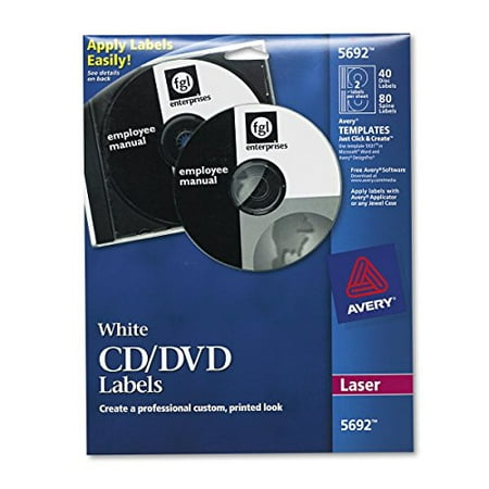 Avery White CD Labels for Laser Printers, 40 Disc Labels and 80 Spine Labels