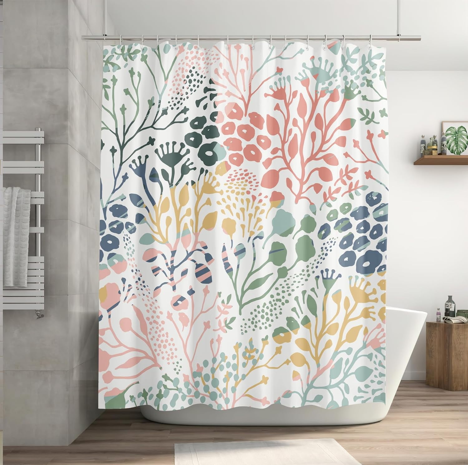 Colorful Abstract Floral Shower Curtain 72 x 72 Inch，Watercolor Flowers Shower Curtain for Bathroom Decor, Wildflower Fabric Shower Curtain with 12 Hooks