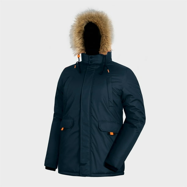 Manteau d'hiver long pour homme avec capuche lignée fourrure