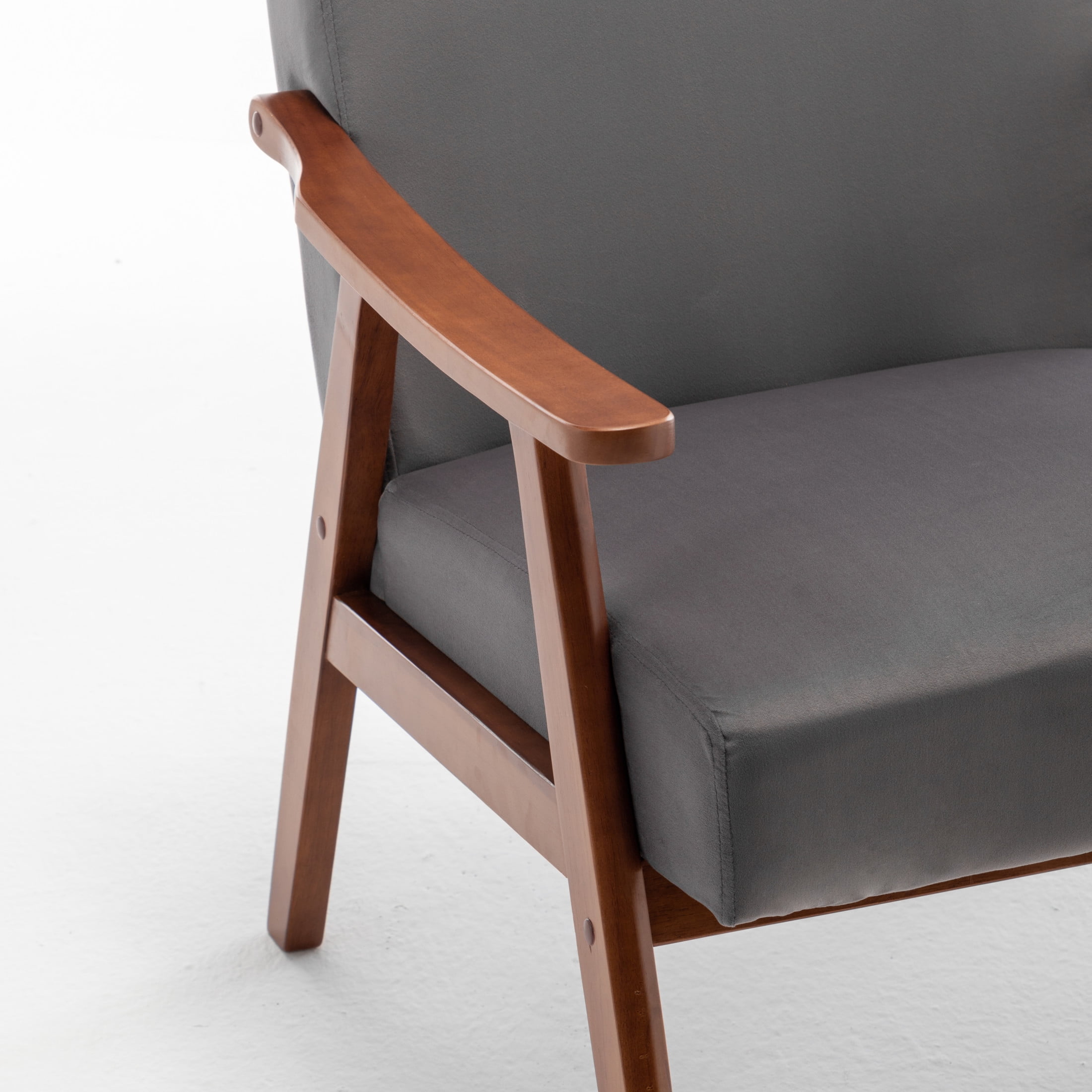 GDF Studio Mid-Century Modern Accent Chair with Velvet Upholstery & Solid Wood Frame, Gray