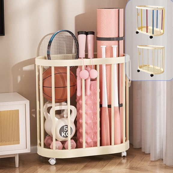 Fitness Equipment Storage Rack with 360° Rotating Wheels,Large Capacity Yoga Mat Storage Bin/Dumbbell Organizer,for Tennis Racket,Barbell,Large Storage Basket for Household Toys Clothes