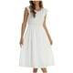 thumbnail image 2 of Puntoco Vestido Midi Con Cuello Redondo Y Manga Corta Con Encaje De Color Liso Para Mujer Blanco L,Regalos Para Mujer Joven, 2 of 6