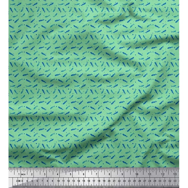 Soimoi Poly Georgette Fabric Dot & Whale Ocean Decor Fabric Printed Yard 42 Inch Wide