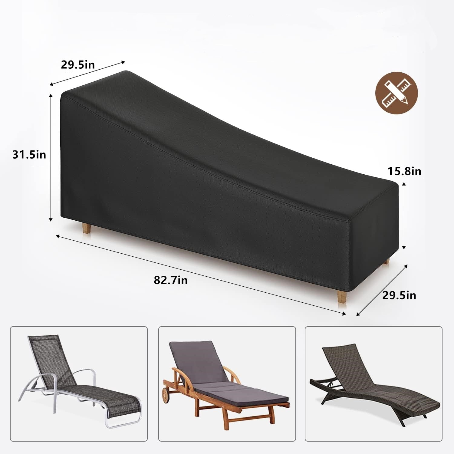 Patio Outdoor Chaise Lounge Cover Waterproof, Lounge Chair Covers Waterproof Outdoor Durable Patio Furniture Covers, Black, 1 Pack
