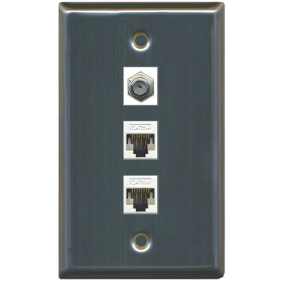 Ultra Spec Cables 1 Port Coax 2 Port Cat5e Ethernet Wall Plate Stainless Steel