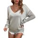 thumbnail image 1 of Cuello en V Manga larga Mangas recortadas de punto Color puro Transpirable Jersey de punto suelto Mujer para compras diarias Gris S, 1 of 6