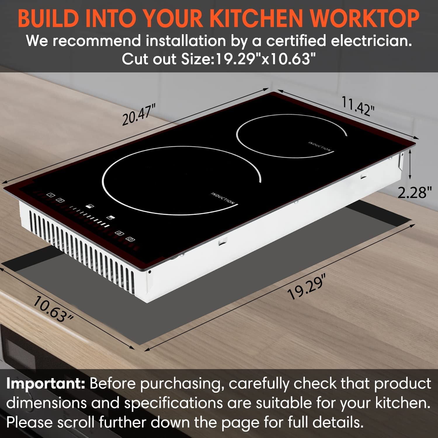 Fast Heat Built-in Dual Induction Cooker Induction Cooktop 2 Burner Electric Cooktop with 9 Heating Level Kid Safety Lock and Timer Weceleh 12 Inch Electric Stove Top 240V 3500W 