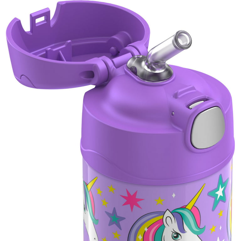 Thermos Kids Stainless Steel Vacuum Insulated Funtainer Straw Bottle,  Unicorn, 12oz
