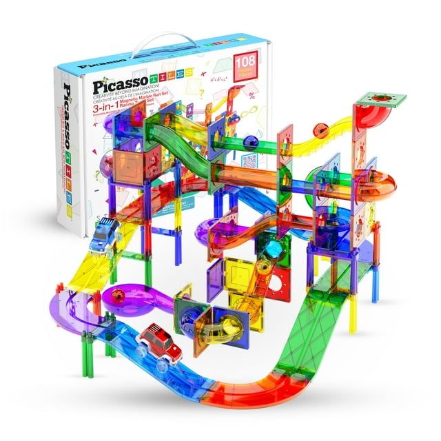 Juguete de construcción PicassoTiles Marble Run Car Race Track