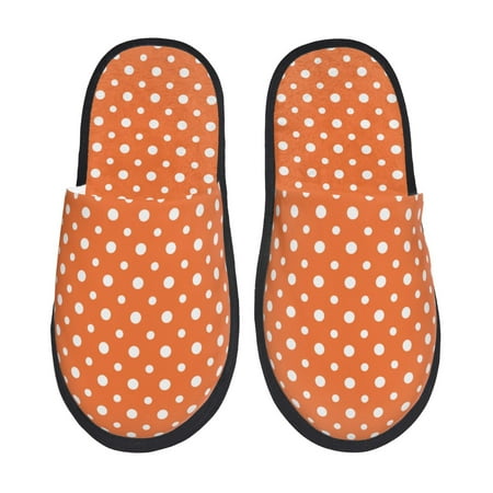 Balery Orange And White Polka Dot Slient Indoor Furry Fleece Comfort House Shoes Soft Non-Slip Home Shoes Cotton slippers House Slippers-- Medium
