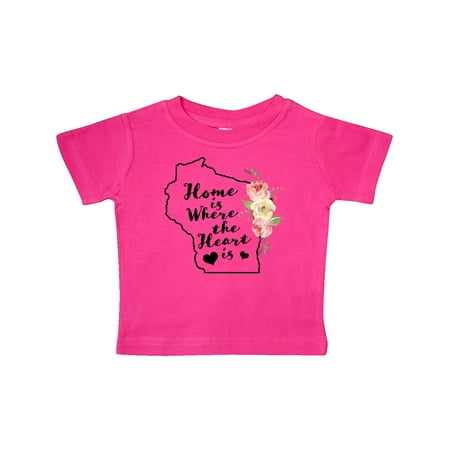 

Inktastic Wisconsin Home is Where The Heart is with Watercolor Floral Gift Baby Girl T-Shirt