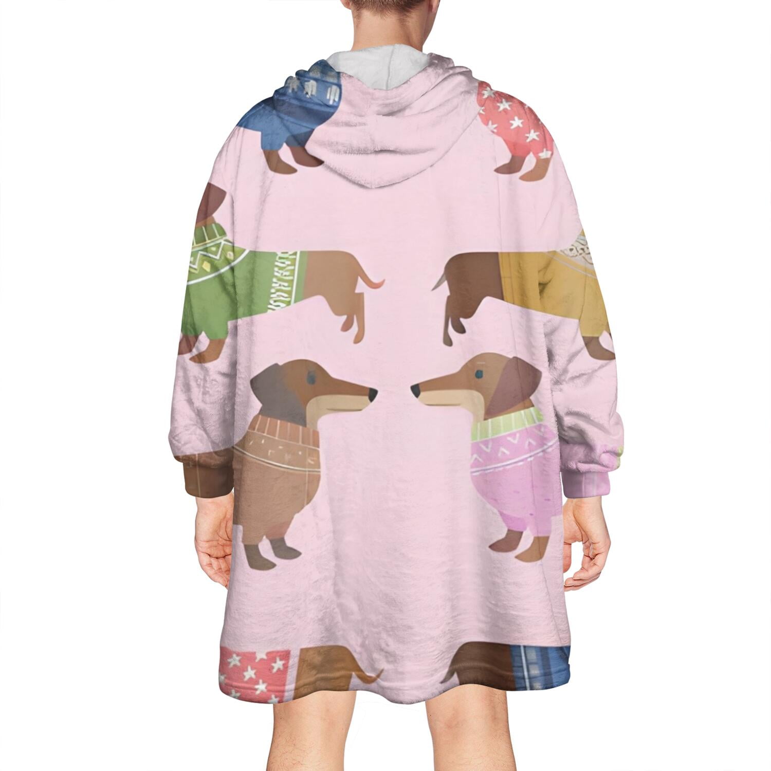 Colorful Funny Dachshund Wearable Oversized Blanket,Wearable Blanket Hoodie for Adults,Cozy Hooded Blankets with Super Pockets,Super Warm Fuzzy Pullover for Women & Men
