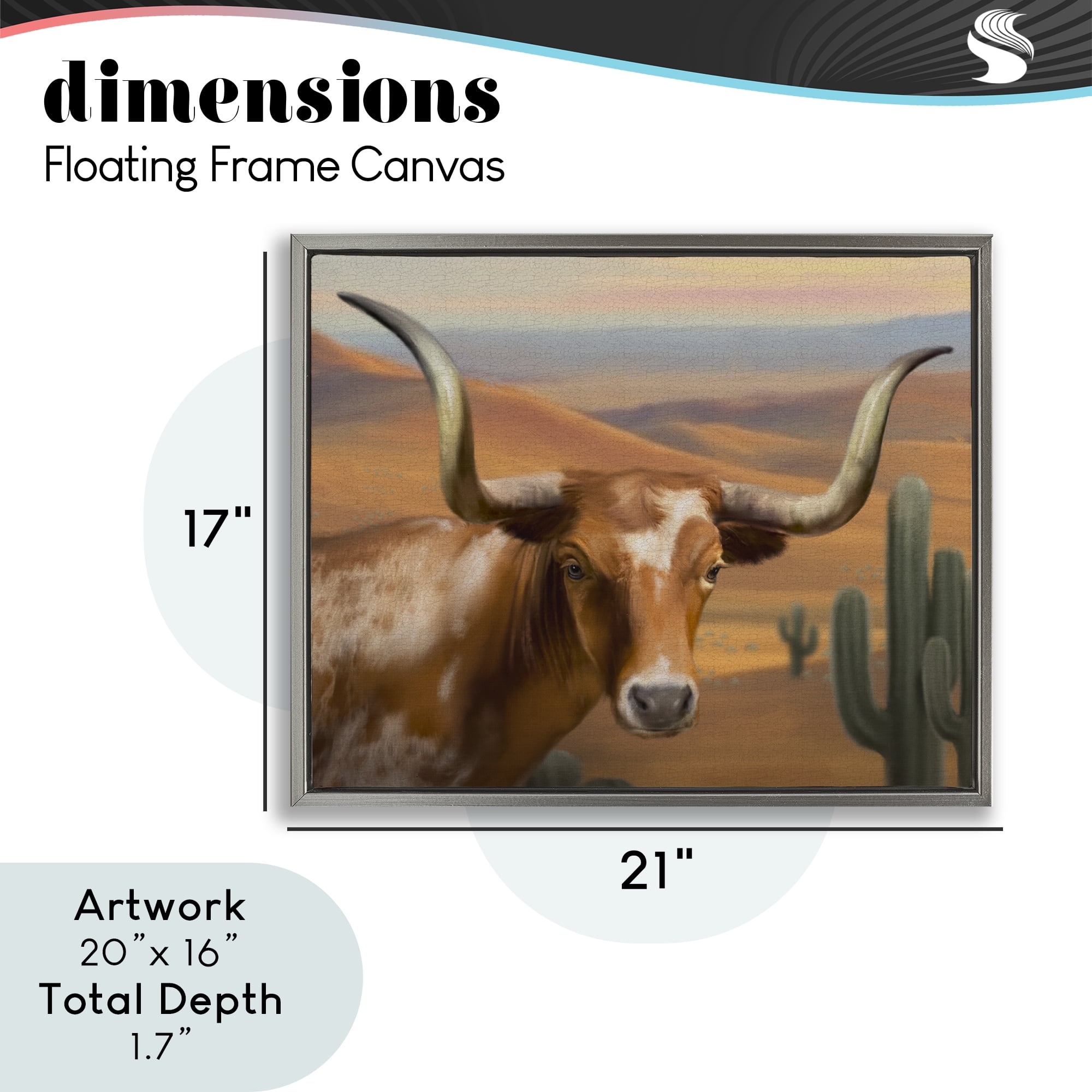 Stupell Industries Longhorn Western Landscape Gray Framed Floater Canvas Wall Art, design by Matthew Piotrowicz