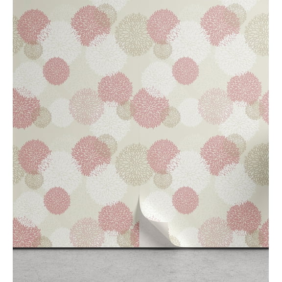 Ambesonne Pastel Peel & Stick Wallpaper for Home, Soft Spring Floral Motif, 13"x36", Brown Pale Pink White