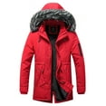thumbnail image 2 of Men's Winter Coat Recycled Padded Winter Jacket Waterproof Puffer Jacket with Detachable Hood Solid Quilted Jacket A-Red XXXL, 2 of 5