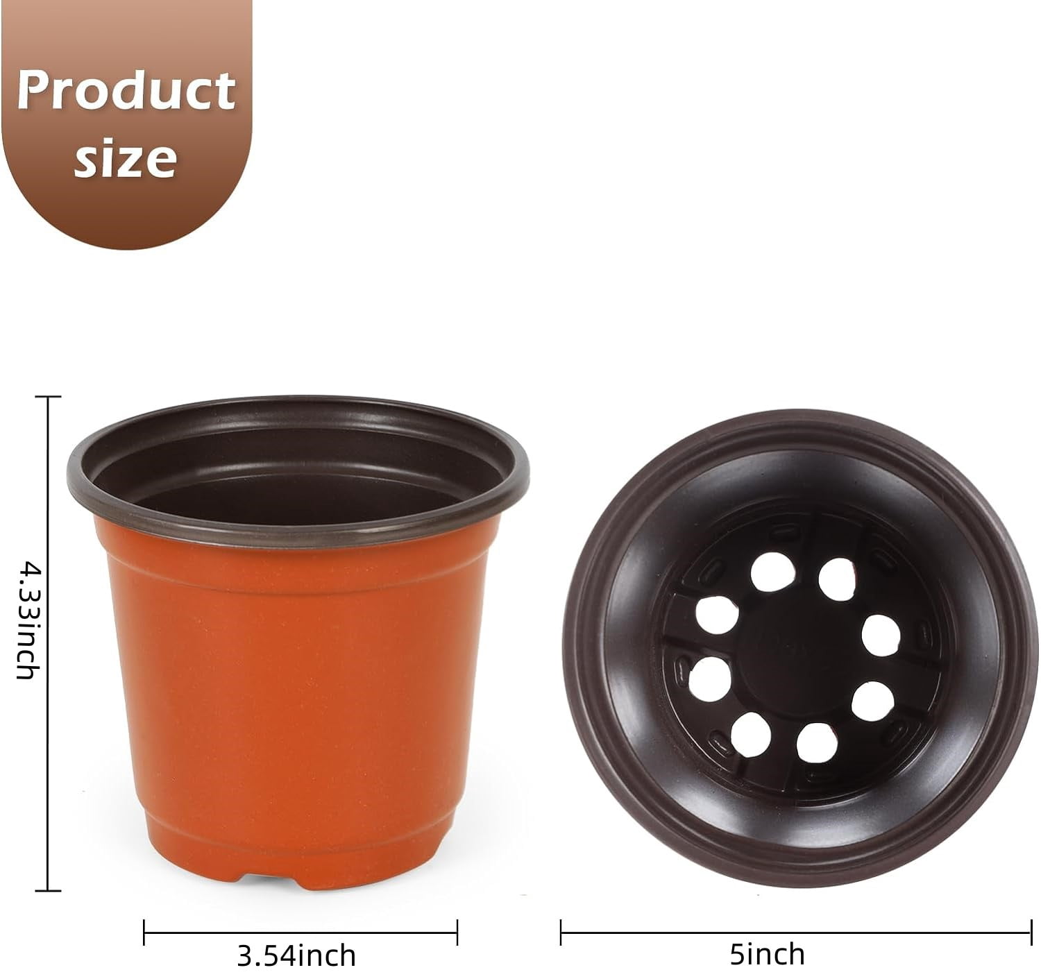 50 Pcs 5 inch Planter Nursery Pots, Planters for Indoor Plants，Plastic Pots for Flower Seedling (Red)