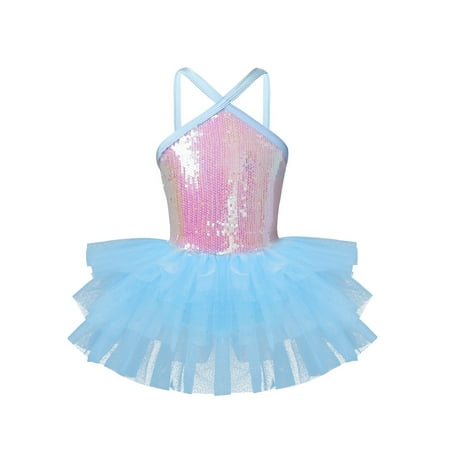 

iiniim moily Girl Kids Sequined Criss Cross Back Tank Leotard Tutu Skirts Jazz Ballet Dress 3-10