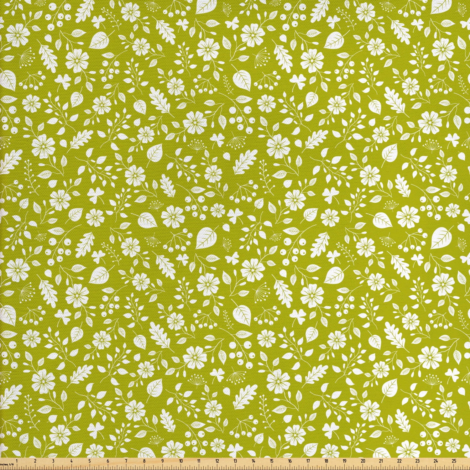 Botanical Fabric by the Yard, Monochrome Pattern of Flowers Berries and