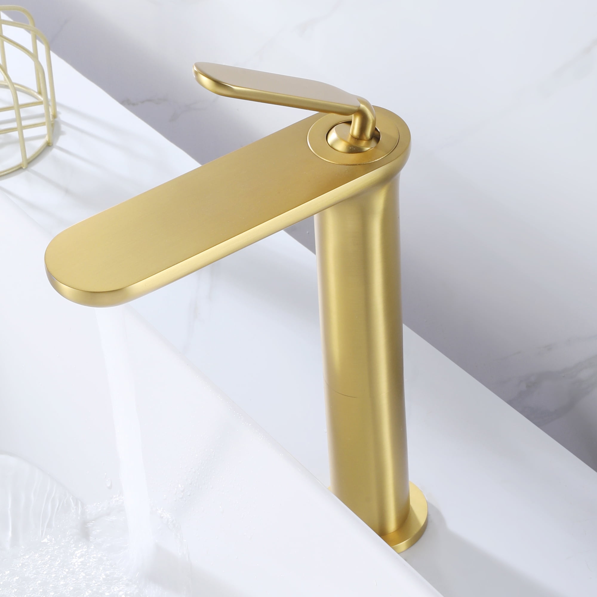 High Arc Bathroom Sink Faucet, Solid Brass Single Lever Bathroom Basin Faucet