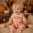 thumbnail image 2 of JAJAHO Newborn Baby Girl Clothes Halloween Jumpsuits Long Sleeve Pumpkin Print Onesie With Hat 2 Piece Set 0-6M, 2 of 4