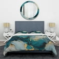 thumbnail image 3 of Designart "Infused Marble in Turquoise and Gold IV" Fractals Bedding Covert Set - Abstract Blue Modern Bed Set With 2 Shams, 3 of 6