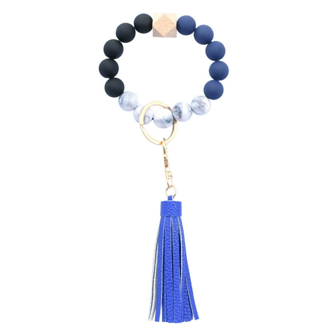 Stylish Silicone Keychain Bracelet for Women with Beaded Wristlet and Decorative Ring Accessory