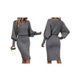 thumbnail image 2 of Women'S Lantern Long Sleeve High Waist Formal Bodycon Pencil Midi Pullover Sweater Dresses Clothes Gray S, 2 of 7
