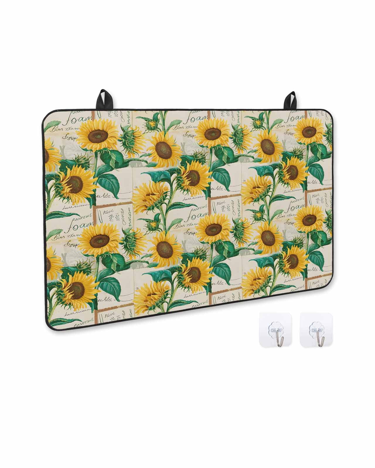 nqOlkjepod Large Induction Cooktop Protector Mat 24"x21", Spring Yellow Sunflowers Stove Top Covers for Electric Stove, Green Leaves Retro Floral Country Stove Burner Cover Mats Stove Cover