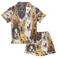 thumbnail image 2 of Silky Satin Kids' Pajama Set Breathable & Smooth Unisex Button-Down Pajamas A Large Group Of Dogs, 2 of 8