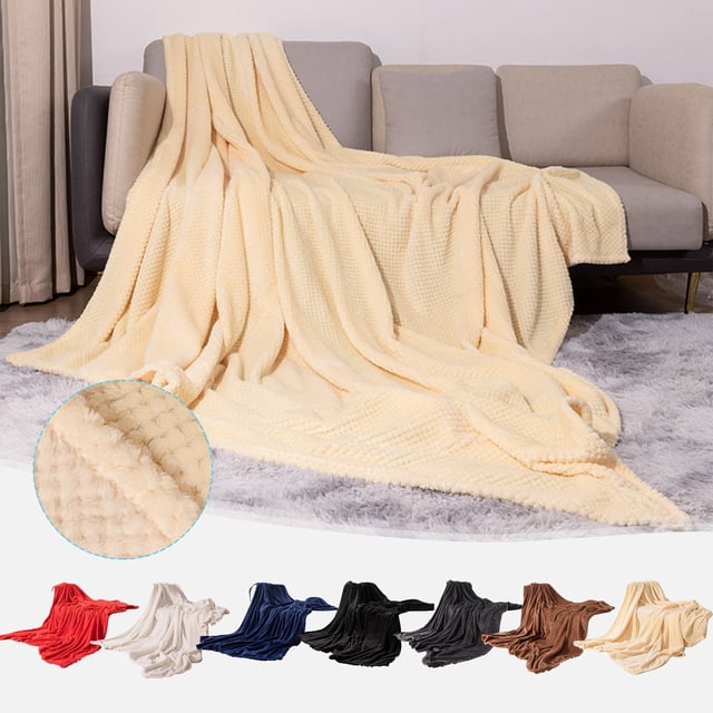 Manta de forro polar engrosada con textura de piña • Manta suave y ligera de franela de franela sólida • Cubierta acogedora para aire acondicionado, 0,8kg, 300gsm