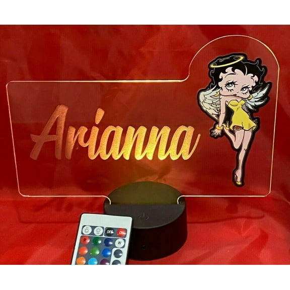 Night Light Up Desk Table Lamp LED Personalized Free Engraved Betty Boop Angel, Our Newest Feature, Most Popular, It's Wow, with Remote 16 Colors Energy Efficient, Great Gift
