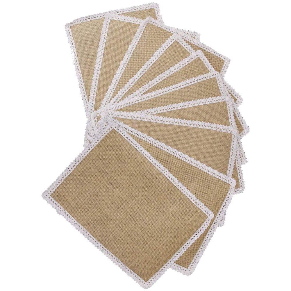 AUTCARIBLE 10pcs Hessian Burlap Table Mats / Lace Placemats Sets Nature