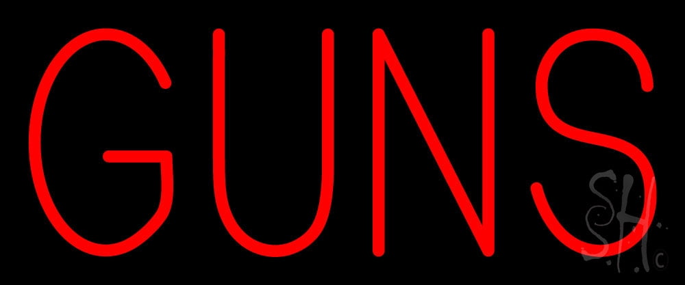 Guns LED Neon Sign 10 x 24 - inches, Black Square Cut Acrylic Backing ...