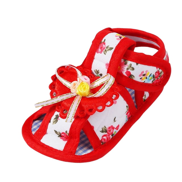 2DXuixsh Sandales pour Bébé Fille Chaussures d'Été Extérieur Premières Chaussures de Marche Chaussures Souples pour Tout-Petits Chaussures à Lacets Nœud Sandales Nœud Chaussures Plates Rouges Taille 3.5