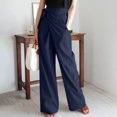 thumbnail image 2 of Lmnyox Cotton Linen Dress Pants for Women Wide Leg High Waist Palazzo Pants Lightweight Business Trousers, 2 of 7