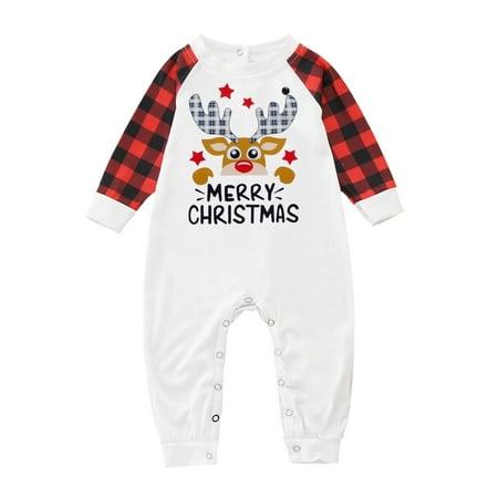 

DUAONETS 2024 Christmas Family Suit Baby Boys Girls Cartoon Deer Printed Suit Jumpsuit