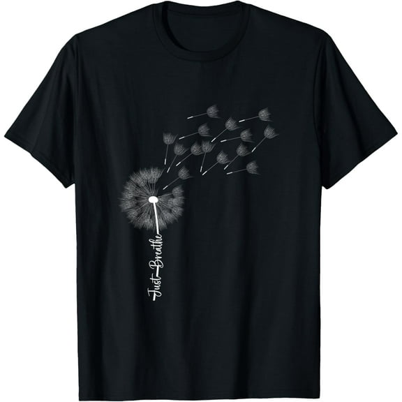 t-shirt Dandelion Graphic Just Breathe Letter Print Inspirational T-ShirtMen and women can wear, black T-shirts, gifts. Age: M,L，XL 2XL, 3XL, 4XL