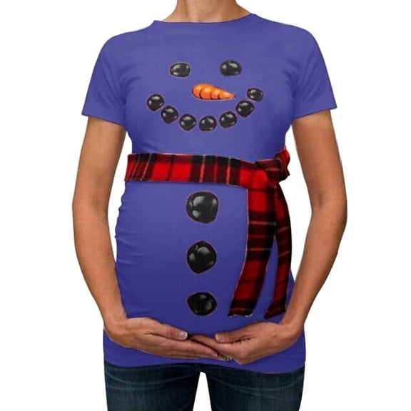 Odeerbi Maternity Women Christmas Pregnant Tee Tops Shirts Blouses Snowman Cartoon T Shirts Clothes White