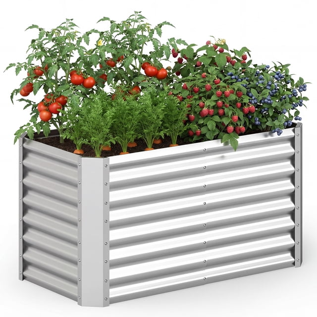 Gymax 4 x 2 x 2FT Galvanized Raised Garden Bed w/Open-Ended Base for Sapling Vegetable