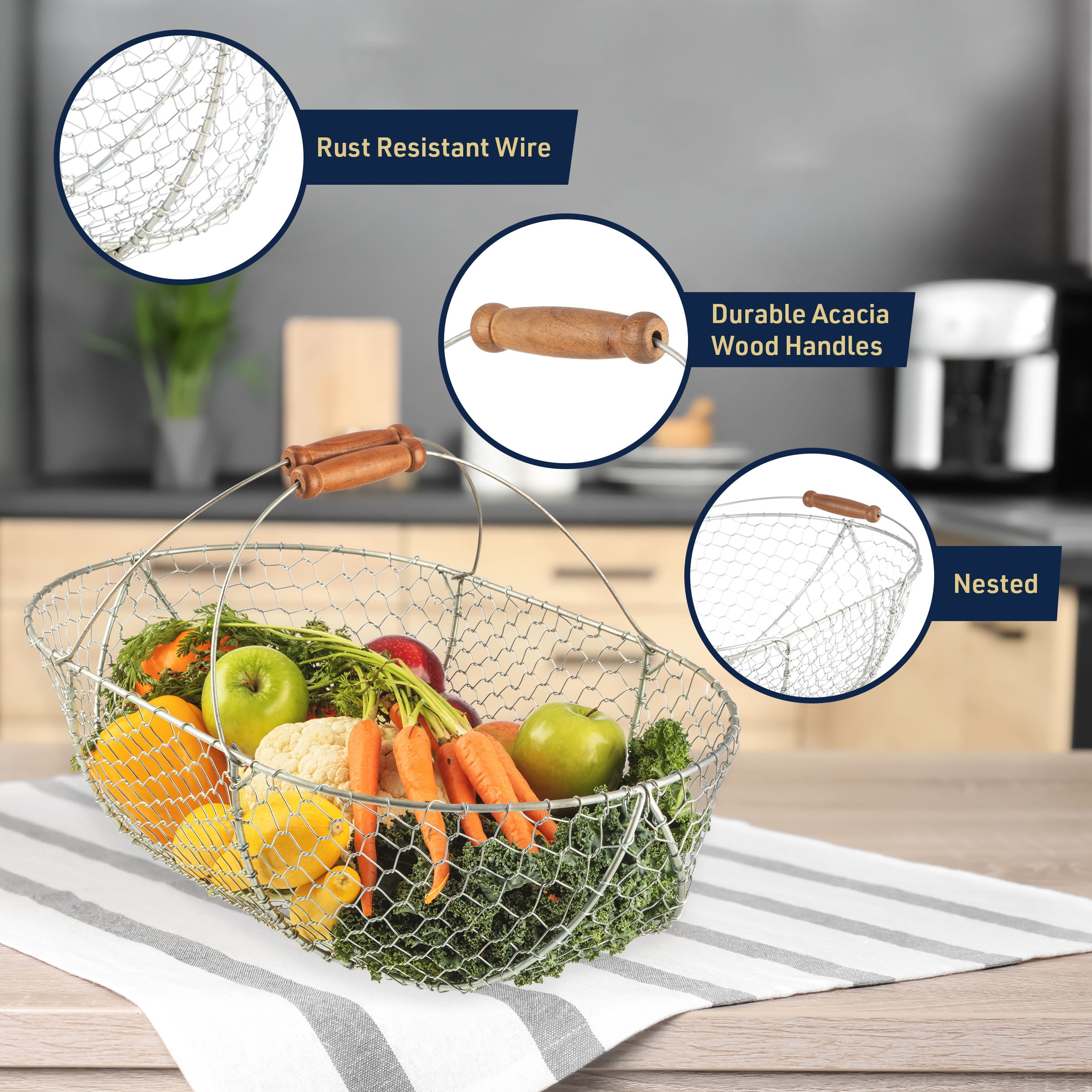 Kings County Tools Garden Harvest Basket 2-Pack - Large and Small Gathering Hod or Farmhouse Decor