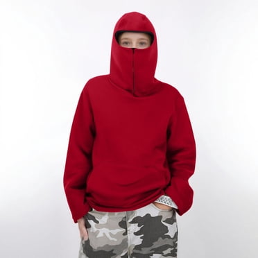 Tdoqot Girls Balaclava Hoodie- Casual Loose Fashion Long Sleeve Kids Pullover Sweatshirt Red Size 4-14