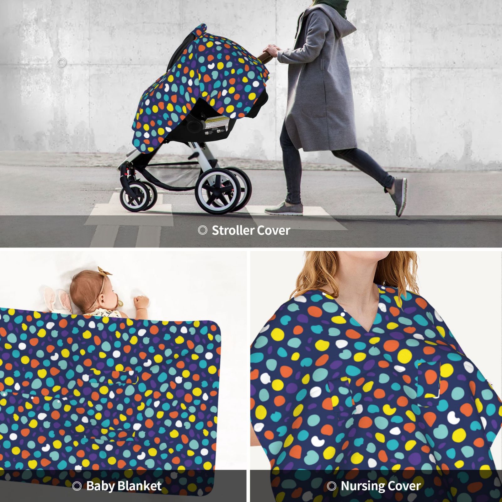 Car Seat Cover Baby - multicolor dots pattern Breathable Infant Car Seat Cover for Baby Carseat, Lightweight Comfort Baby Essentials Must Haves Newborn Stuff for Girl Boy