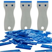 TCP Global Window Glass Scraper Set with 100 Piece Plastic Razor Blades with Chisel Edge, Remove Decals, Stickers