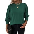 thumbnail image 1 of hirigin Women's Loose Knit Tops, Solid Color Ribbed Long Sleeve Round Neck Autumn Sweater Blouse, 1 of 6